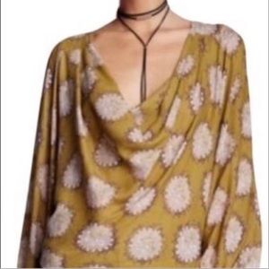 Free People Draped Neck Blouse with Ballon Sleeves